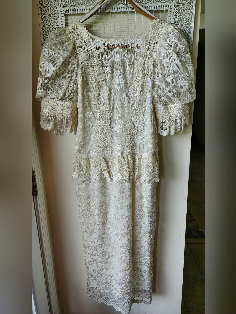 Vintage Cachet sz 7/8 Lace 80s Dress Bridal Ivory